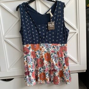 Matilda Jane Blue and Floral Patterned Tank Top